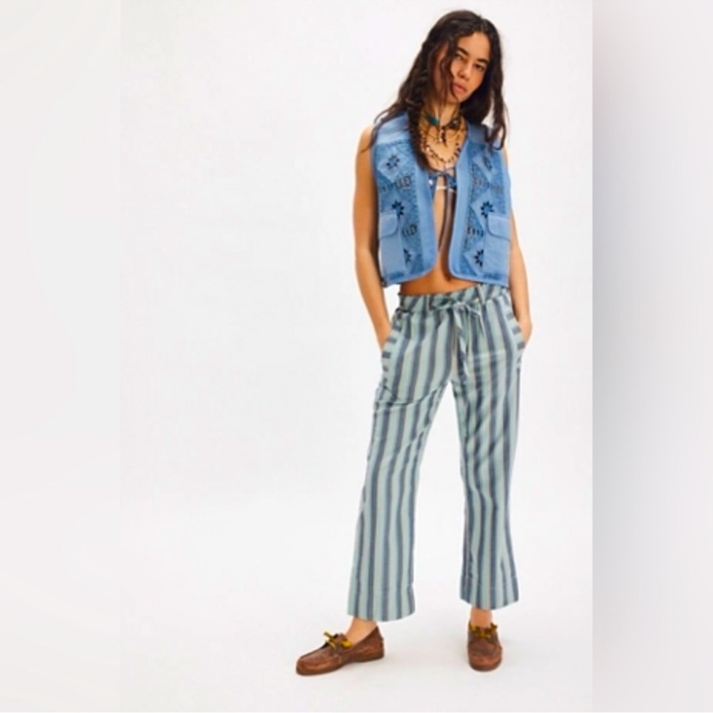 Free People Marielle Pull-On Striped Pants Blue Combo